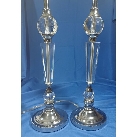 Vintage Hollywood Regency Crystal Ball Lucite Lamps Set Chrome Hardware … - Picture 5 of 11
